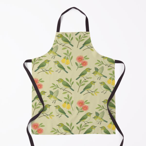 Item preview, Silvereye Watercolour Pattern – Kowhai & Pohutukawa designed and sold by MvuuStudio.