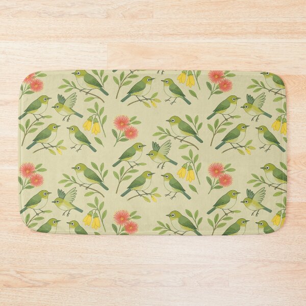Item preview, Silvereye Watercolour Pattern – Kowhai & Pohutukawa designed and sold by MvuuStudio.