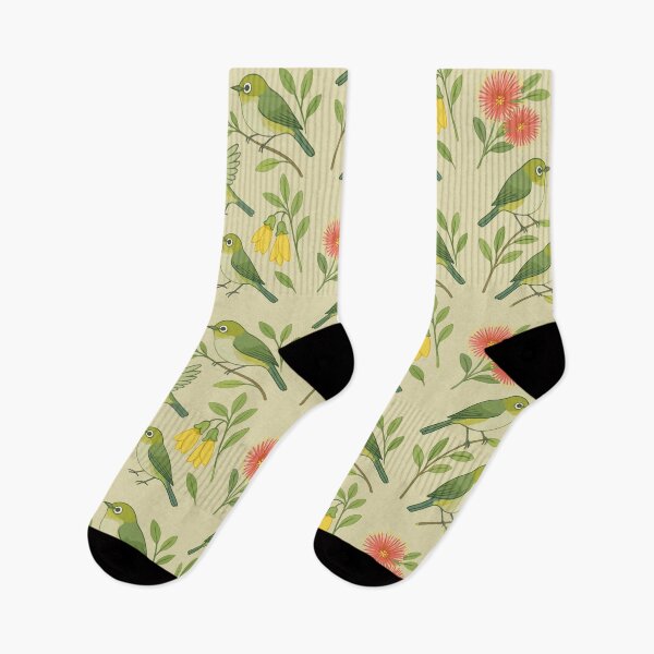 Item preview, Silvereye Watercolour Pattern – Kowhai & Pohutukawa designed and sold by MvuuStudio.
