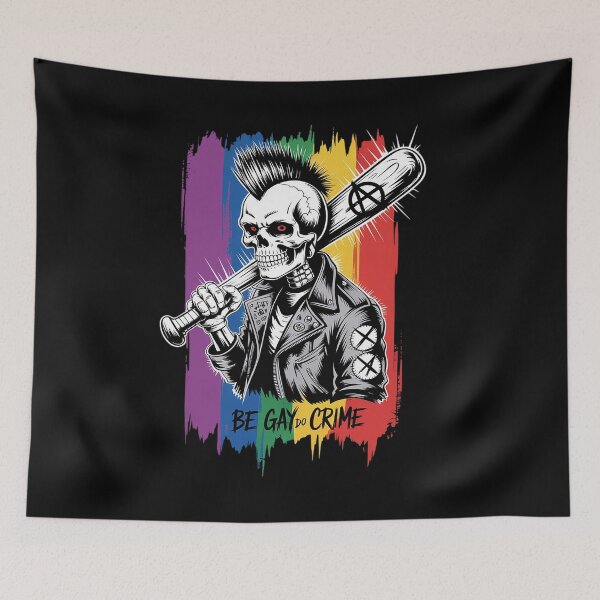 Item preview, BE GAY DO CRIME Skull Queer Punk Queercore Rainbow Flag designed and sold by FranzFriesen.