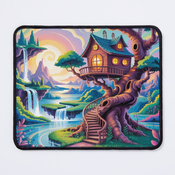 Item preview, fantastical landscape with a whimsical treehouse, designed and sold by Lilashakti ⭐️ ⭐️ ⭐️ ⭐️ ⭐️.