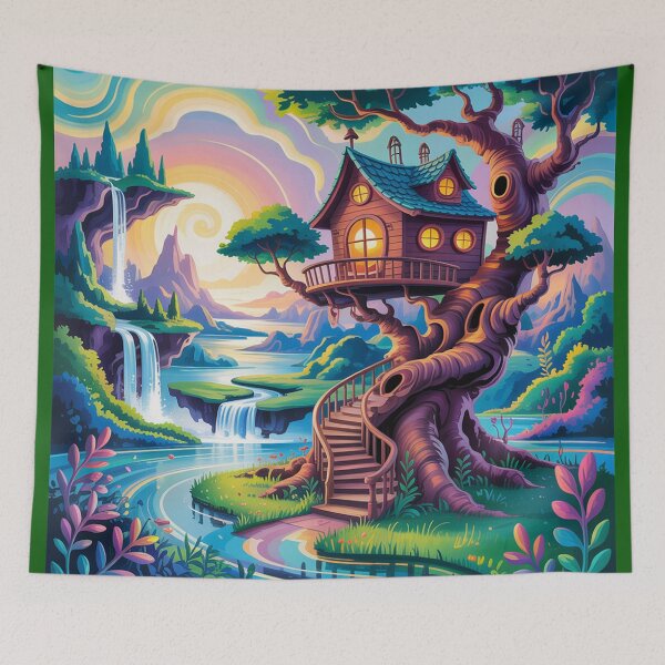 Item preview, fantastical landscape with a whimsical treehouse, designed and sold by Lilashakti ⭐️ ⭐️ ⭐️ ⭐️ ⭐️.