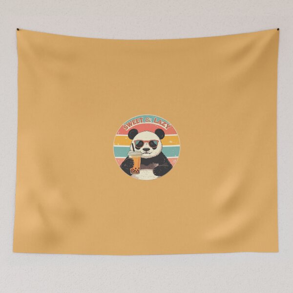 Item preview, Sweet & Lazy Panda Boba Tea Retro 80s Sunset Funny Bubble Tea Bear designed and sold by AOG-DESIGNS.