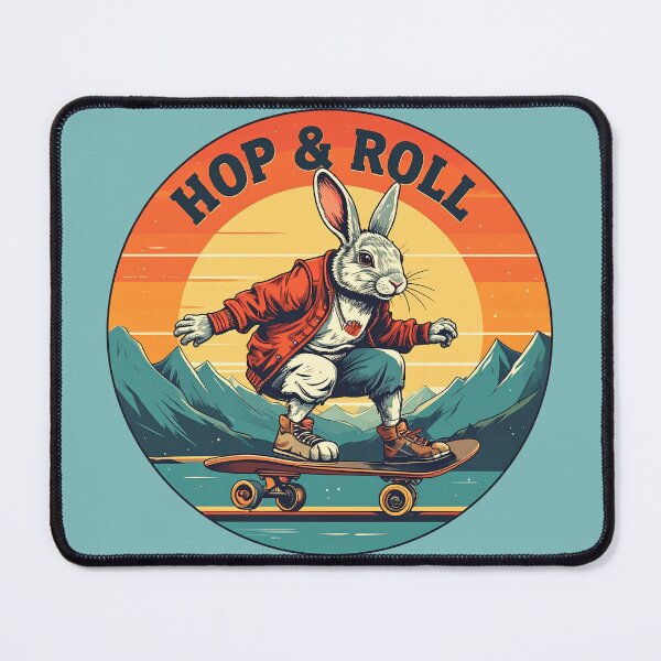 Item preview, Totally Tubular Skater Bunny Retro 80s Sunset Rabbit Skateboard Design designed and sold by AOG-DESIGNS.