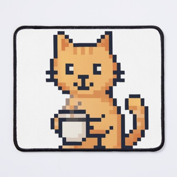 Item preview, Pixel Art Cat with Coffee Cup designed and sold by FriendlyKitty.