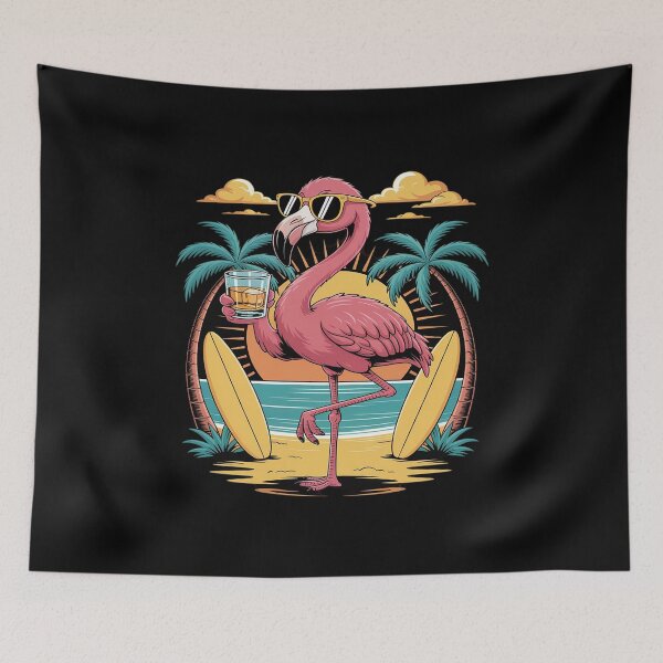 Item preview, Flamingo Sunglasses Drinking Whiskey On Beach Funny Summer designed and sold by BiellaSar.