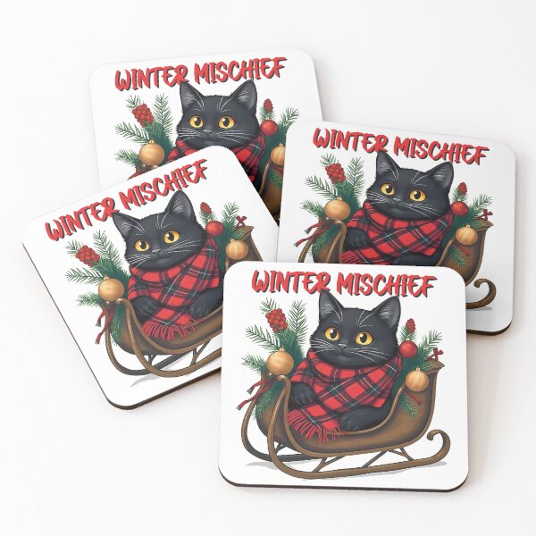 Item preview, Winter Mischief (2) – Cute Christmas Cat in a Sleigh designed and sold by InkoraLab.