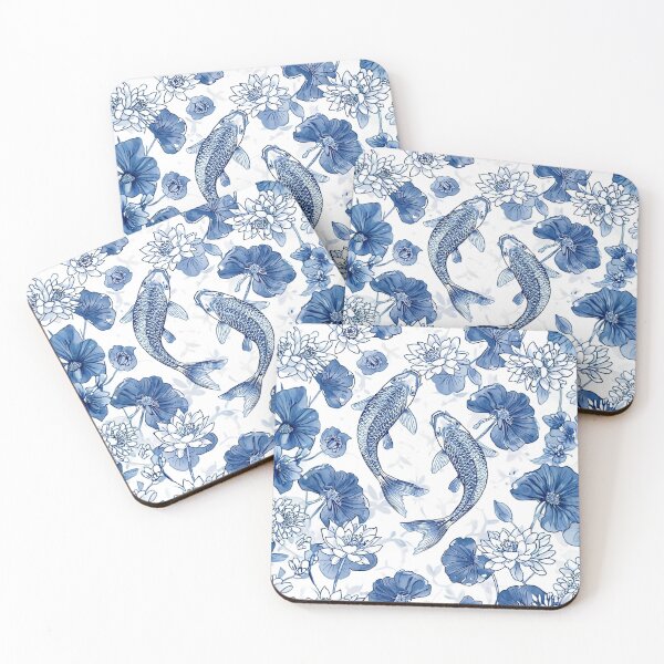 Item preview, Blue Koi Fish and Lotus Pattern designed and sold by LakLuxe studio .