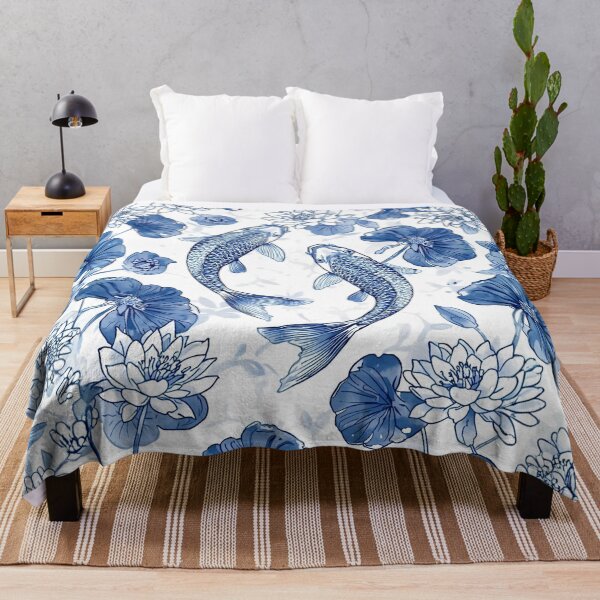Item preview, Blue Koi Fish and Lotus Pattern designed and sold by LakLuxe studio .