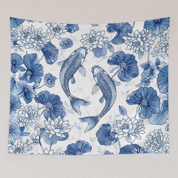 Item preview, Blue Koi Fish and Lotus Pattern designed and sold by LakLuxe studio .