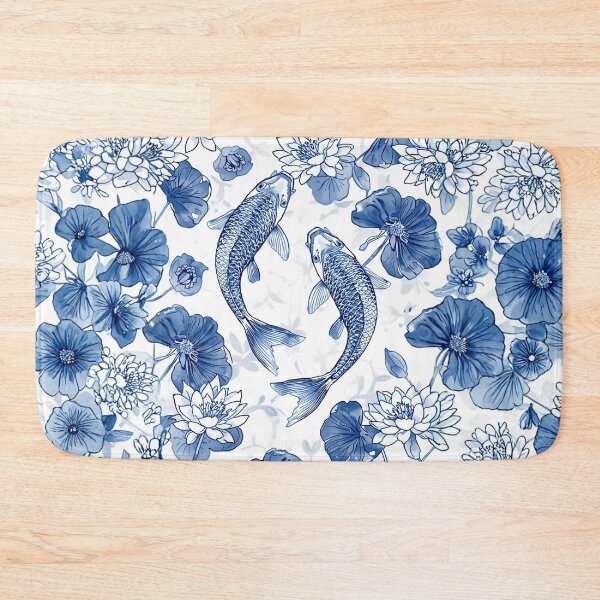 Item preview, Blue Koi Fish and Lotus Pattern designed and sold by LakLuxe studio .
