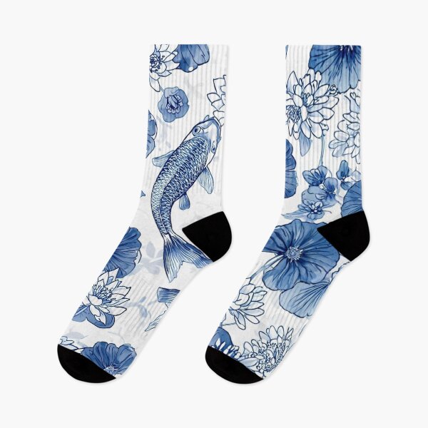 Item preview, Blue Koi Fish and Lotus Pattern designed and sold by LakLuxe studio .