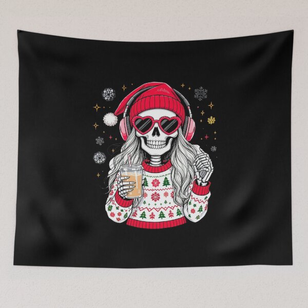 Item preview, Skeleton Girl Singing Christmas Tunes | Cute Gothic Christmas Coffee Art designed and sold by ColorSplash123.