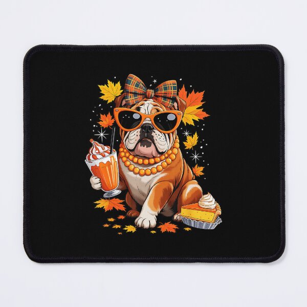 Item preview, English Bulldog Bow Girls Fall Autumn Leaves Thanksgiving  designed and sold by JEFDodsonArt.