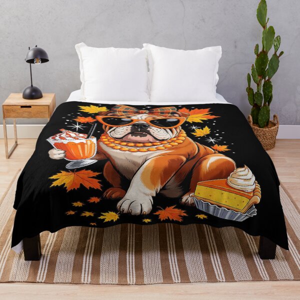 Item preview, English Bulldog Bow Girls Fall Autumn Leaves Thanksgiving designed and sold by JEFDodsonArt.