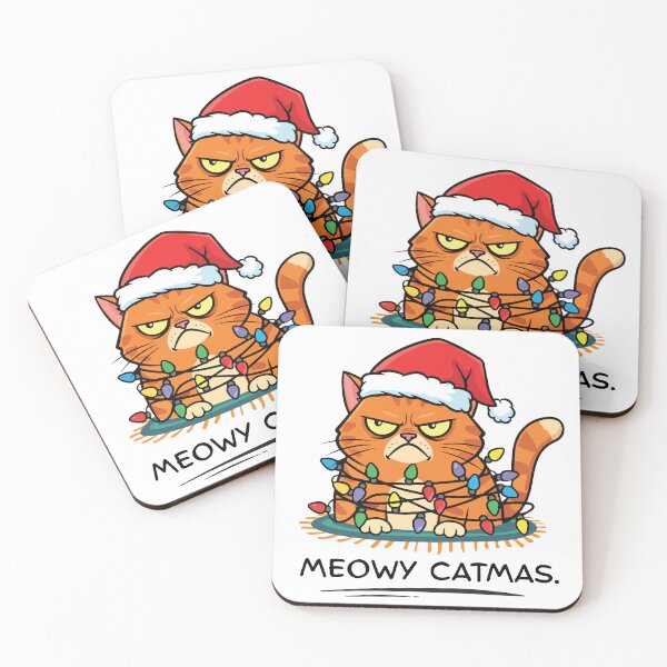 Item preview, Meowy Catmas Frowny Christmas Cat (lights) designed and sold by moonrunesshop.