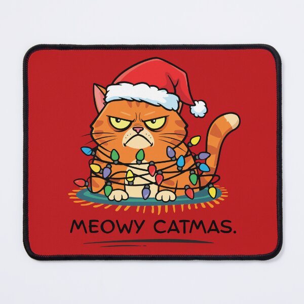 Item preview, Meowy Catmas Frowny Christmas Cat (lights) designed and sold by moonrunesshop.