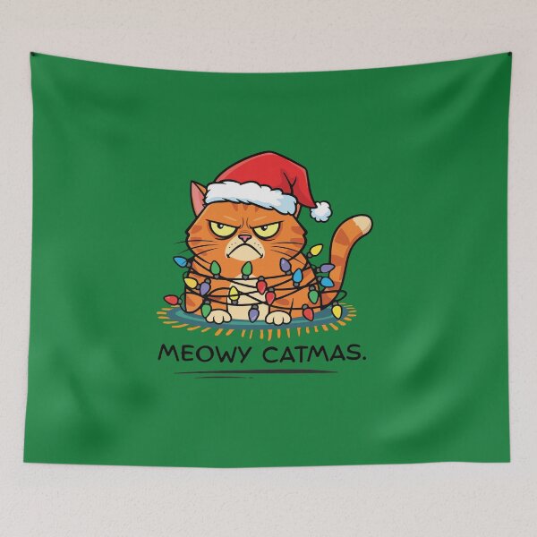 Item preview, Meowy Catmas Frowny Christmas Cat (lights) designed and sold by moonrunesshop.