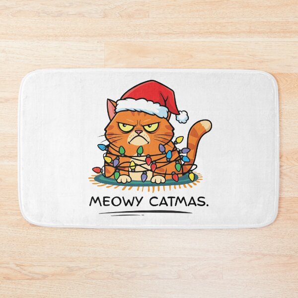 Item preview, Meowy Catmas Frowny Christmas Cat (lights) designed and sold by moonrunesshop.