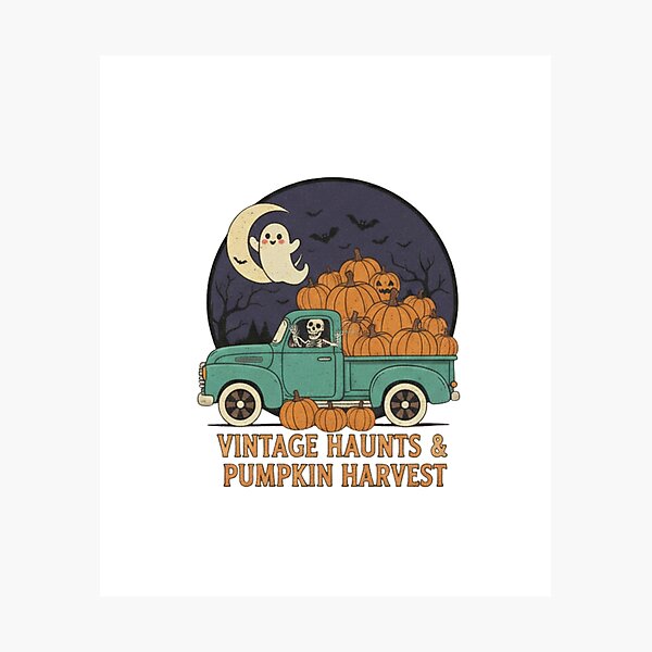 Item preview, Vintage Haunts & Pumpkin Harvest | Retro Halloween Truck designed and sold by Haven-Sticker.