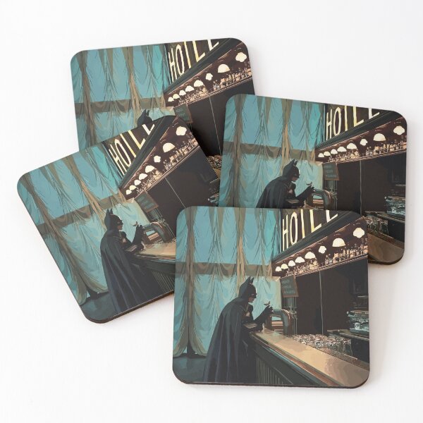 Item preview, The Dark Hero Unwound – Bat Superhero at the Bar Art designed and sold by ArtsyGlaze.