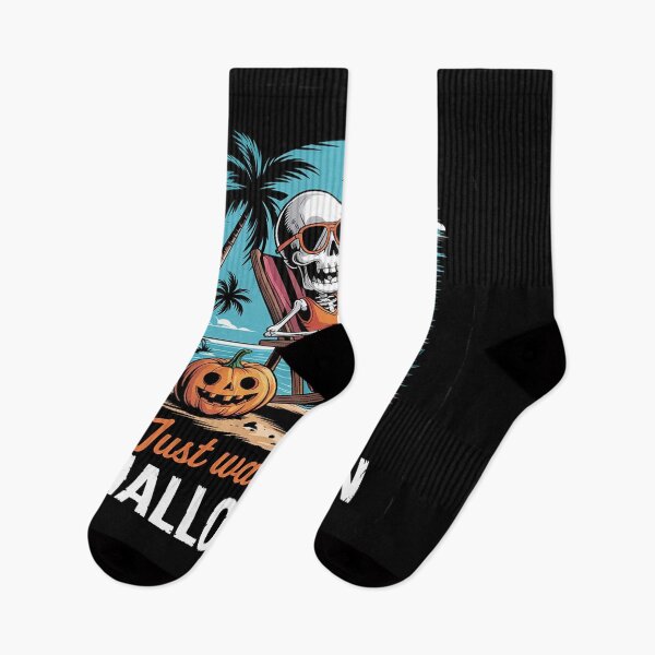 Item preview, Just Waiting For Halloween Summerween Skeleton Summer Beach  designed and sold by KonstanKoraner.