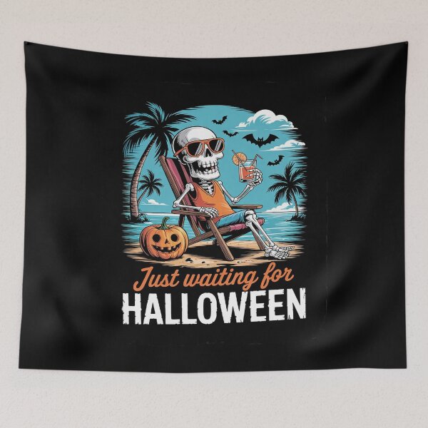 Item preview, Just Waiting For Halloween Summerween Skeleton Summer Beach  designed and sold by KonstanKoraner.