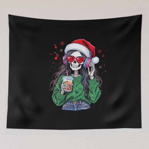 Item preview, Christmas Music Skeleton Girl | Cool Gothic Coffee Lover Christmas Art designed and sold by ColorSplash123.