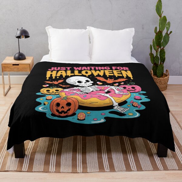 Item preview, Just Waiting Halloween Skeleton Pumpkin Pool Summer designed and sold by KonstanKoraner.