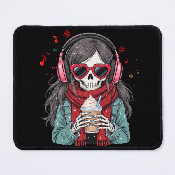 Item preview, Coffee, Music & Chill Skeleton Girl | Cute Gothic Christmas Art designed and sold by ColorSplash123.