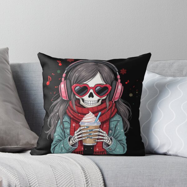 Item preview, Coffee, Music & Chill Skeleton Girl | Cute Gothic Christmas Art designed and sold by ColorSplash123.