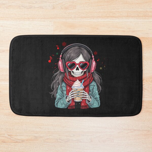Item preview, Coffee, Music & Chill Skeleton Girl | Cute Gothic Christmas Art designed and sold by ColorSplash123.