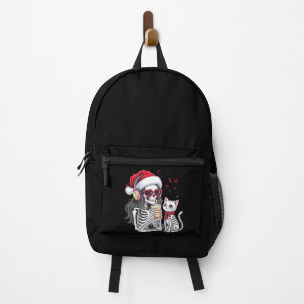 Item preview, Skeleton Girl with Cat Listening to Christmas Music | Cute Gothic Holiday Art designed and sold by ColorSplash123.