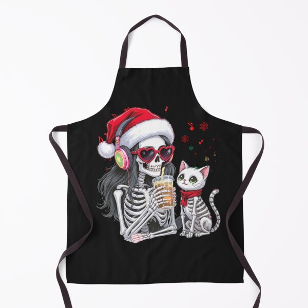 Item preview, Skeleton Girl with Cat Listening to Christmas Music | Cute Gothic Holiday Art designed and sold by ColorSplash123.