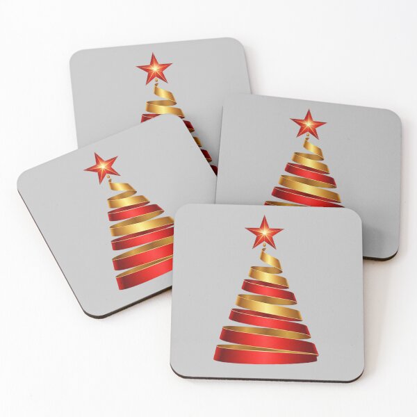 Item preview, Modern Red and Gold Ribbon Christmas Tree – Sleek Festive Design with Elegant Spiral and Star designed and sold by PixelVibe782.