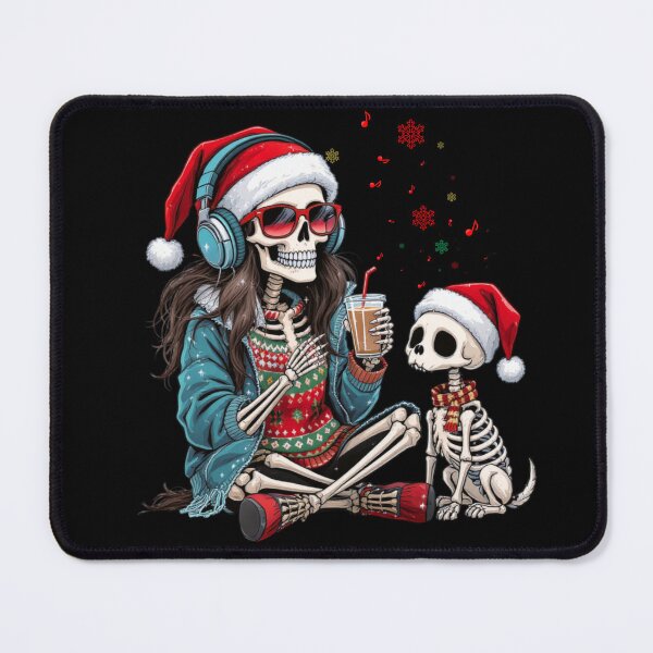 Item preview, Skeleton Girl with Dog and Headphones | Cute Gothic Christmas Coffee Art designed and sold by ColorSplash123.