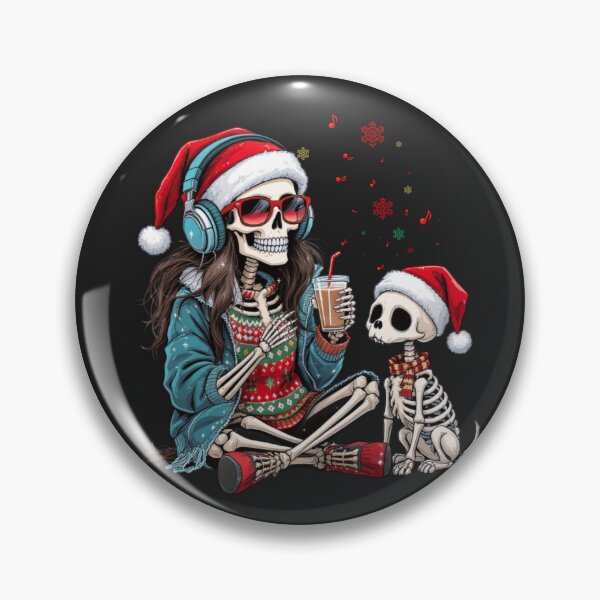 Item preview, Skeleton Girl with Dog and Headphones | Cute Gothic Christmas Coffee Art designed and sold by ColorSplash123.