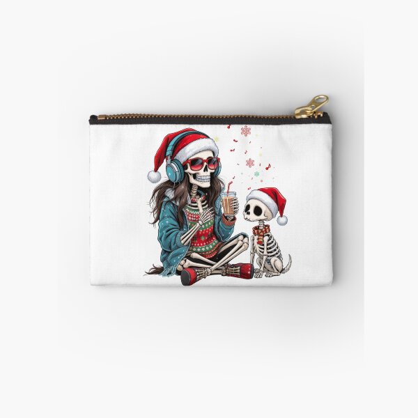 Item preview, Skeleton Girl with Dog and Headphones | Cute Gothic Christmas Coffee Art designed and sold by ColorSplash123.