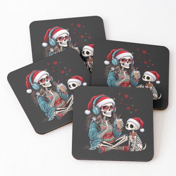 Item preview, Skeleton Girl with Dog and Headphones | Cute Gothic Christmas Coffee Art designed and sold by ColorSplash123.