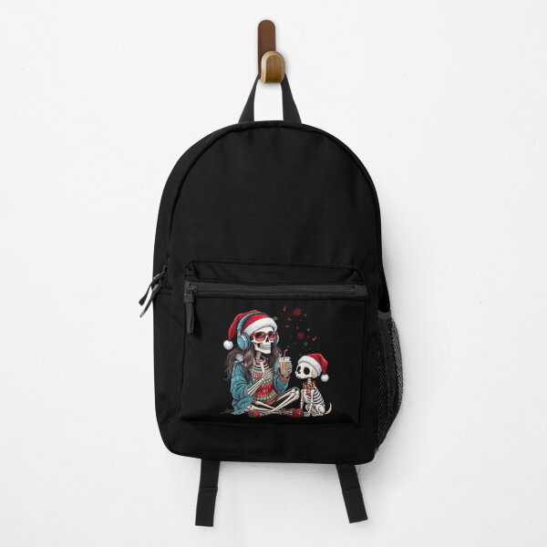 Item preview, Skeleton Girl with Dog and Headphones | Cute Gothic Christmas Coffee Art designed and sold by ColorSplash123.