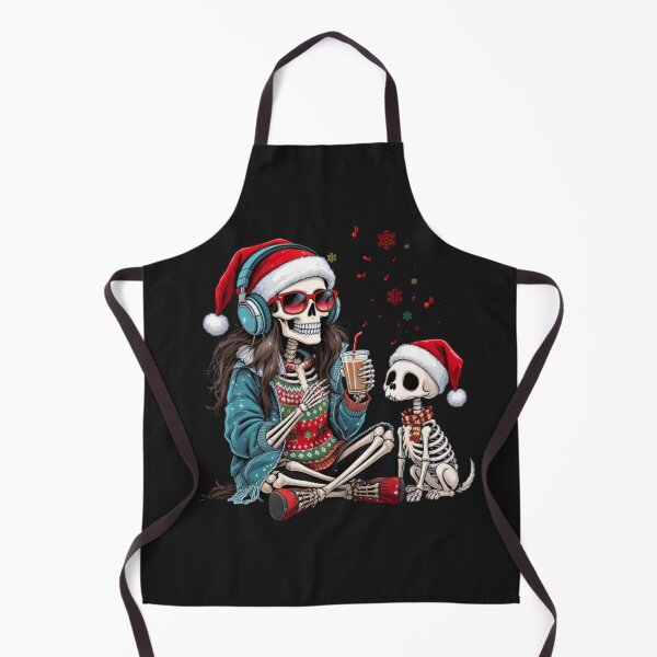 Item preview, Skeleton Girl with Dog and Headphones | Cute Gothic Christmas Coffee Art designed and sold by ColorSplash123.