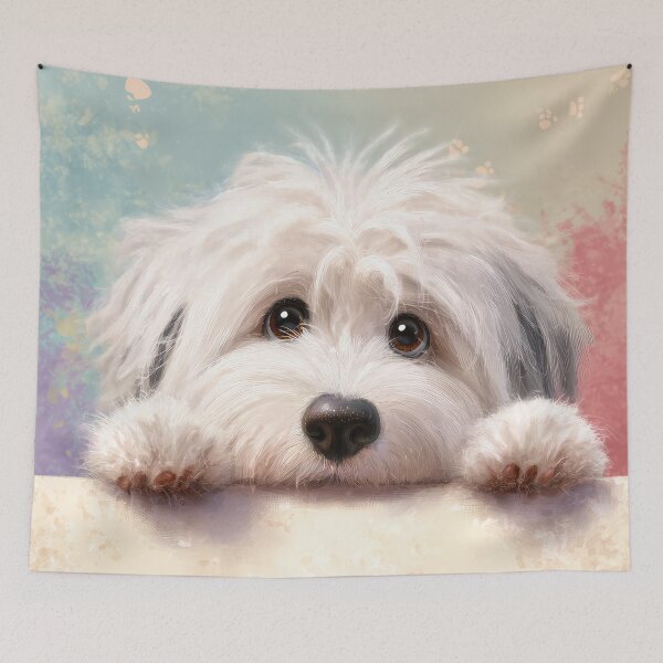 Item preview, Coton de Tulear Peeking over Wall 01 designed and sold by Elisabeth Lucas.