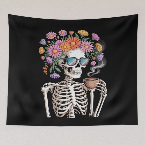 Item preview, Floral Skeleton Drinking Coffee Cottagecore Gothic Flowers designed and sold by Idarmotar.