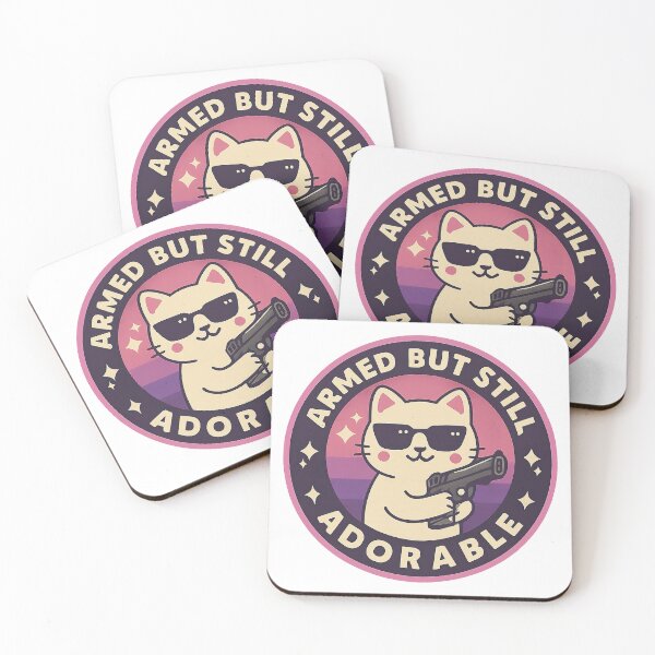 Item preview, Cat With Gun, Kawaii Cat Badge designed and sold by graphic-genie.