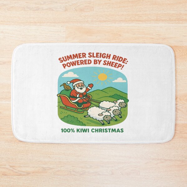 Item preview, 100% Kiwi Christmas – Santa’s Summer Sleigh Ride with Sheep designed and sold by Globalcitytees.
