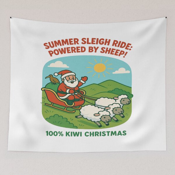 Item preview, 100% Kiwi Christmas – Santa’s Summer Sleigh Ride with Sheep designed and sold by Globalcitytees.