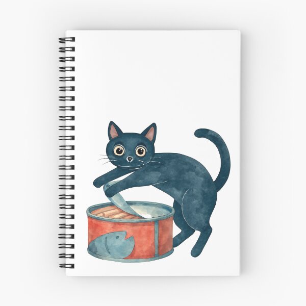 Artikelvorschau, Neugierige schwarze Katze mit Thunfischdose | Lustige Aquarell-Katzenillustration entworfen und verkauft von Design Therapy Philippines.