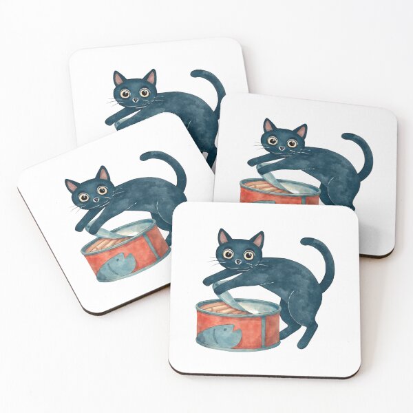 Item preview, Curious Black Cat with Tuna Can | Funny Watercolor Cat Illustration designed and sold by Design Therapy Philippines.