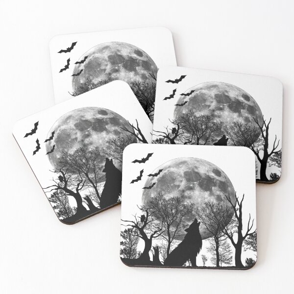 Item preview, Wolf Howling at the Full Moon: Black & White Gothic Night Silhouette designed and sold by Akarshani  Rumeshika.