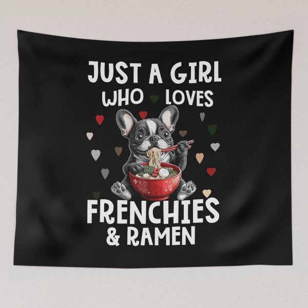 Item preview, Just a Girl Who Loves Frenchies & Ramen - Cute French Bulldog Eating Ramen T-Shirt designed and sold by LashondaGreen89.